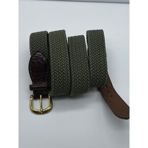 Crook Horn Green Cotton Braided Belt w/ Leather Tabs Men's Size 44 Stretch USA